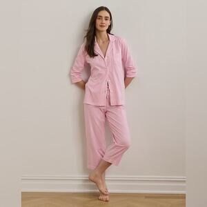 NWT Lauren Ralph Lauren Pink White Striped Cotton Pajama Set 1X